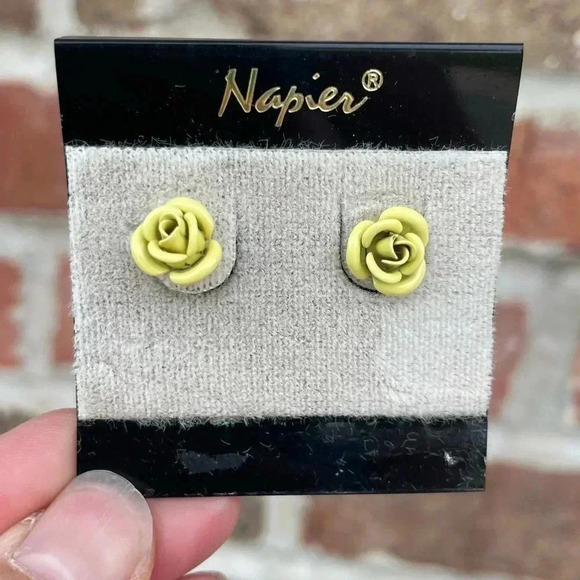 Napier Jewelry - Vintage NAPIER Yellow Rose Pierced Earrings NEW Steel Posts
